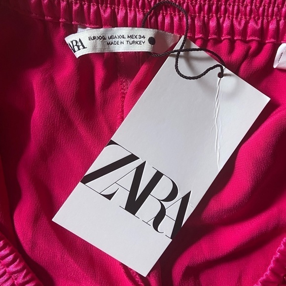 NWT Zara Satin Split Hem Pink Fascia Trousers Pants Pockets Barbiecore Silky - Picture 8 of 12